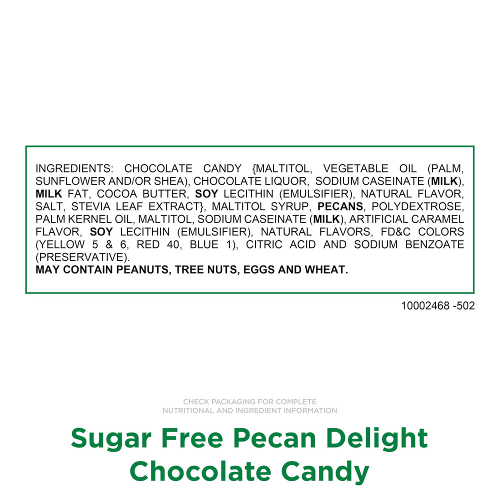 Cross-section of Russell Stover Pecan Delights showing caramel core and chocolate shell