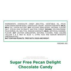 Cross-section of Russell Stover Pecan Delights showing caramel core and chocolate shell