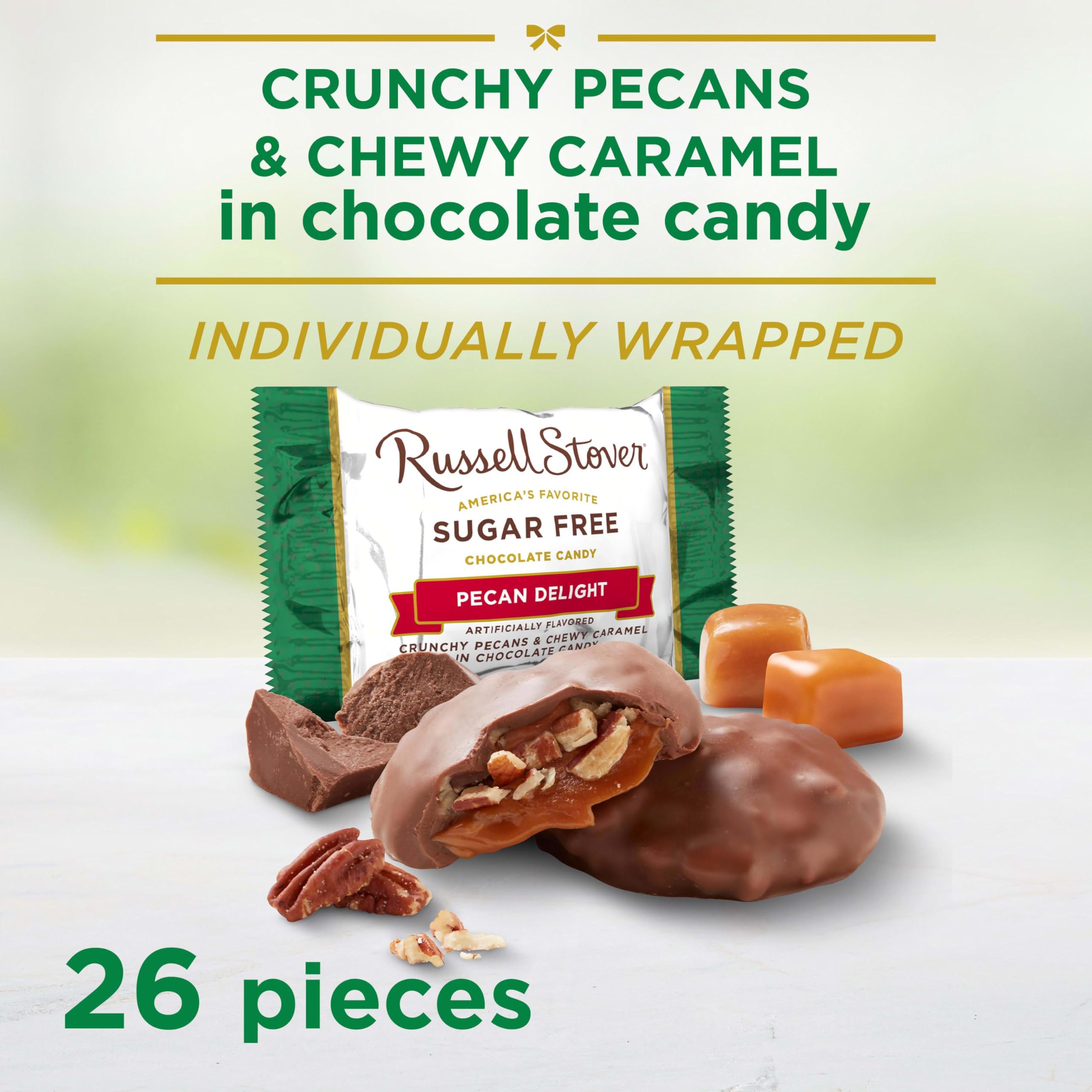 Individually wrapped pieces from Russell Stover Pecan Delights for on-the-go snacking