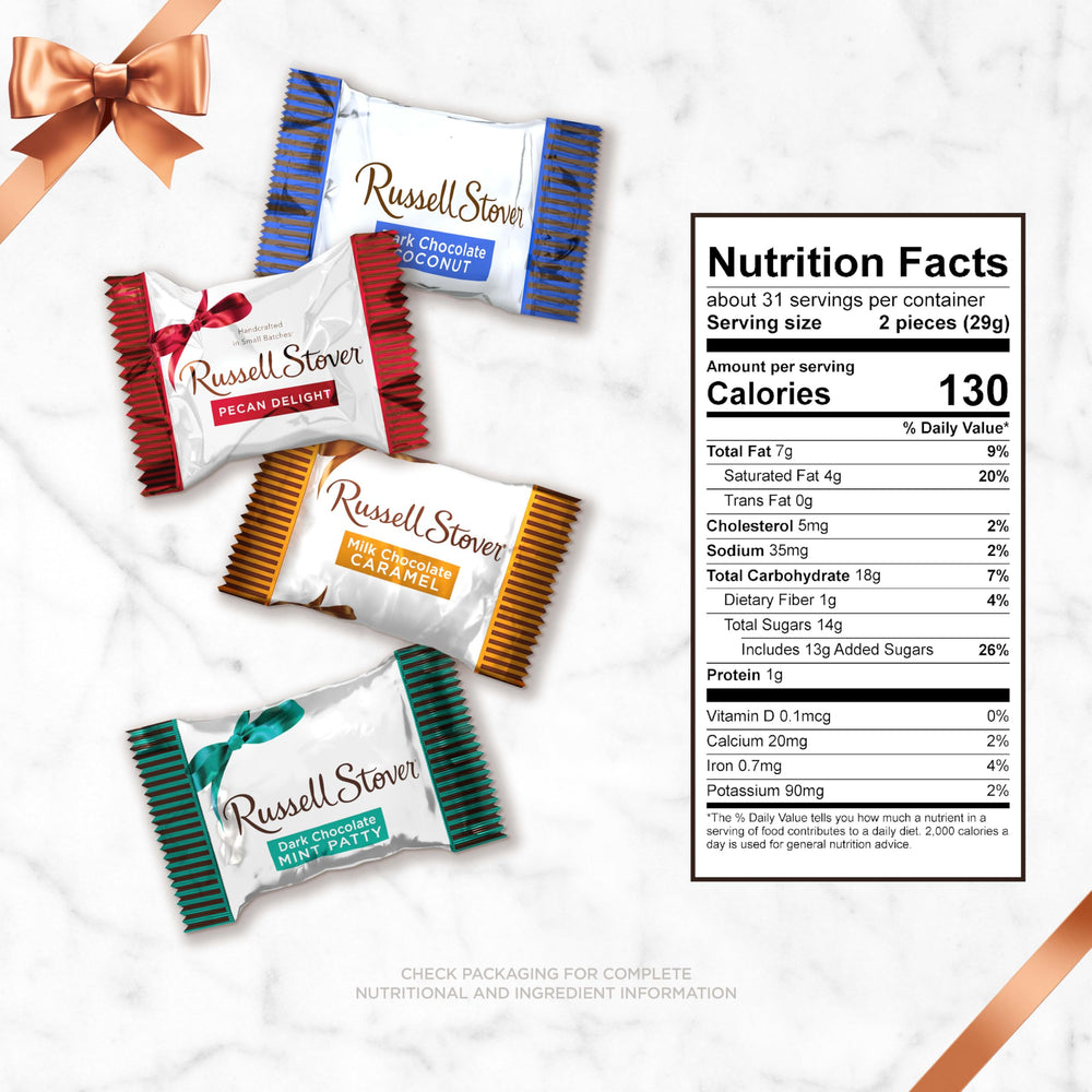 Russell Stover Shareables bag contents showing four flavors for easy selection.