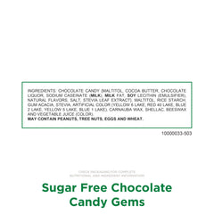 Inside view shows bite-sized Russell Stover Sugar Free Candy Gems in a resealable pouch.