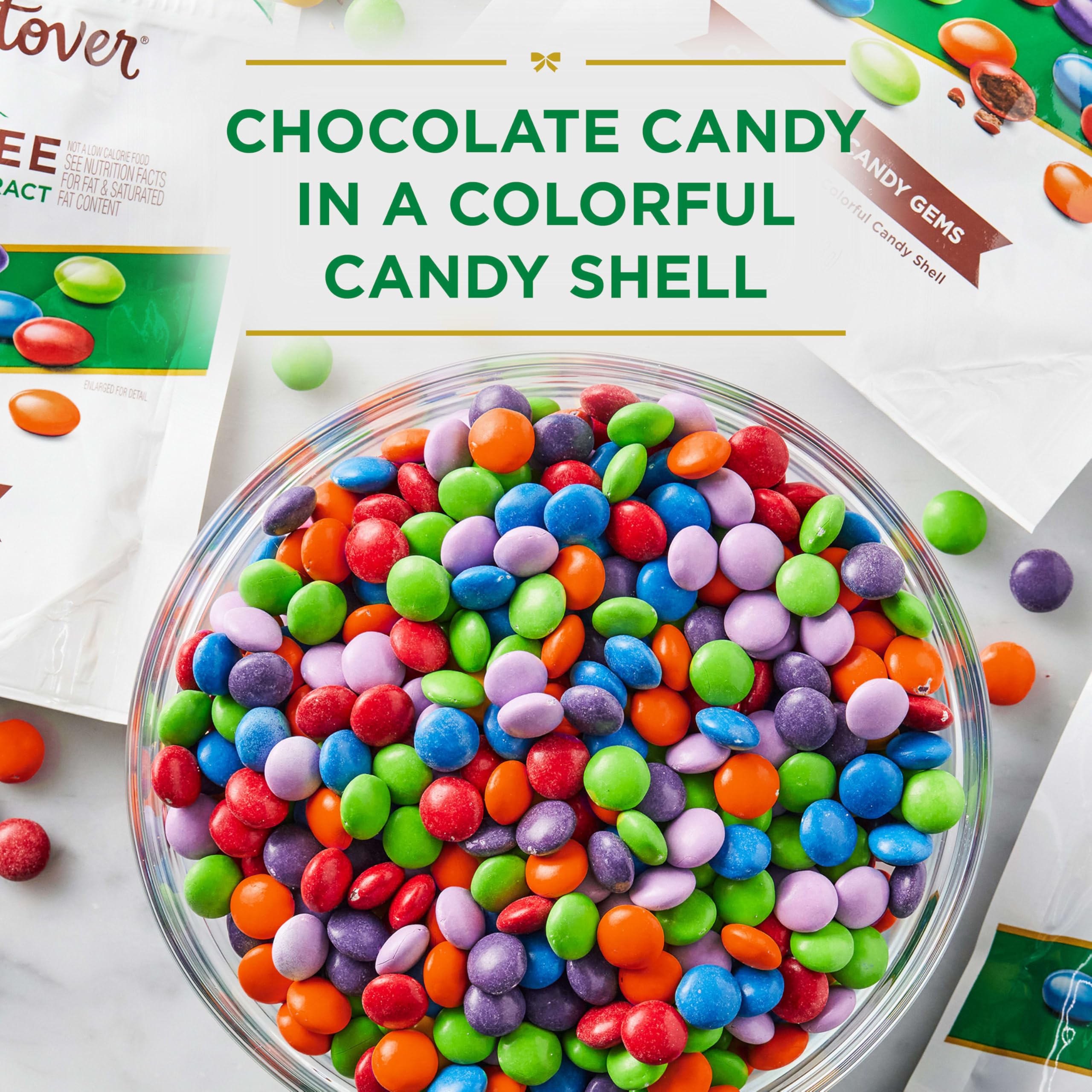 Re-sealable pouch keeps Russell Stover Sugar Free Candy Gems fresh for sharing.