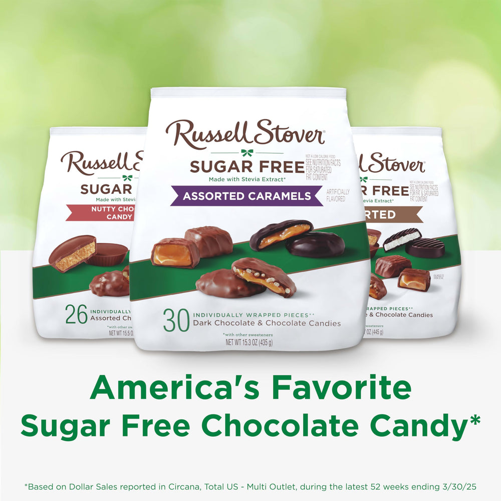 RUSSELL STOVER caramel medallions in dark chocolate with velvety centers