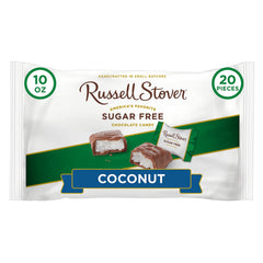 Russell Stover Sugar-Free Coconut bag showing individually wrapped chocolates for convenient snacking