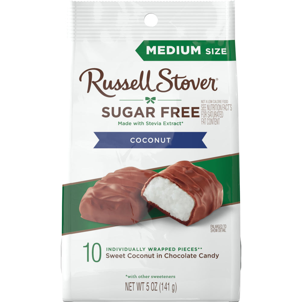 Gift-worthy packaging from Russell Stover sugar-free coconut chocolate