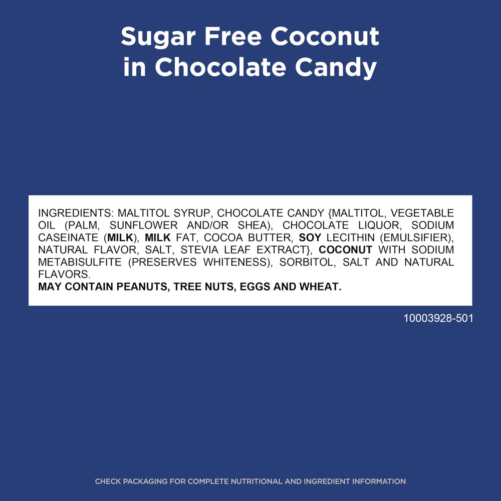 Close-up of creamy coconut center inside Russell Stover sugar-free chocolate