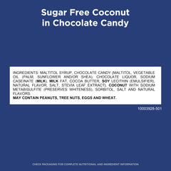 Close-up of creamy coconut center inside Russell Stover sugar-free chocolate