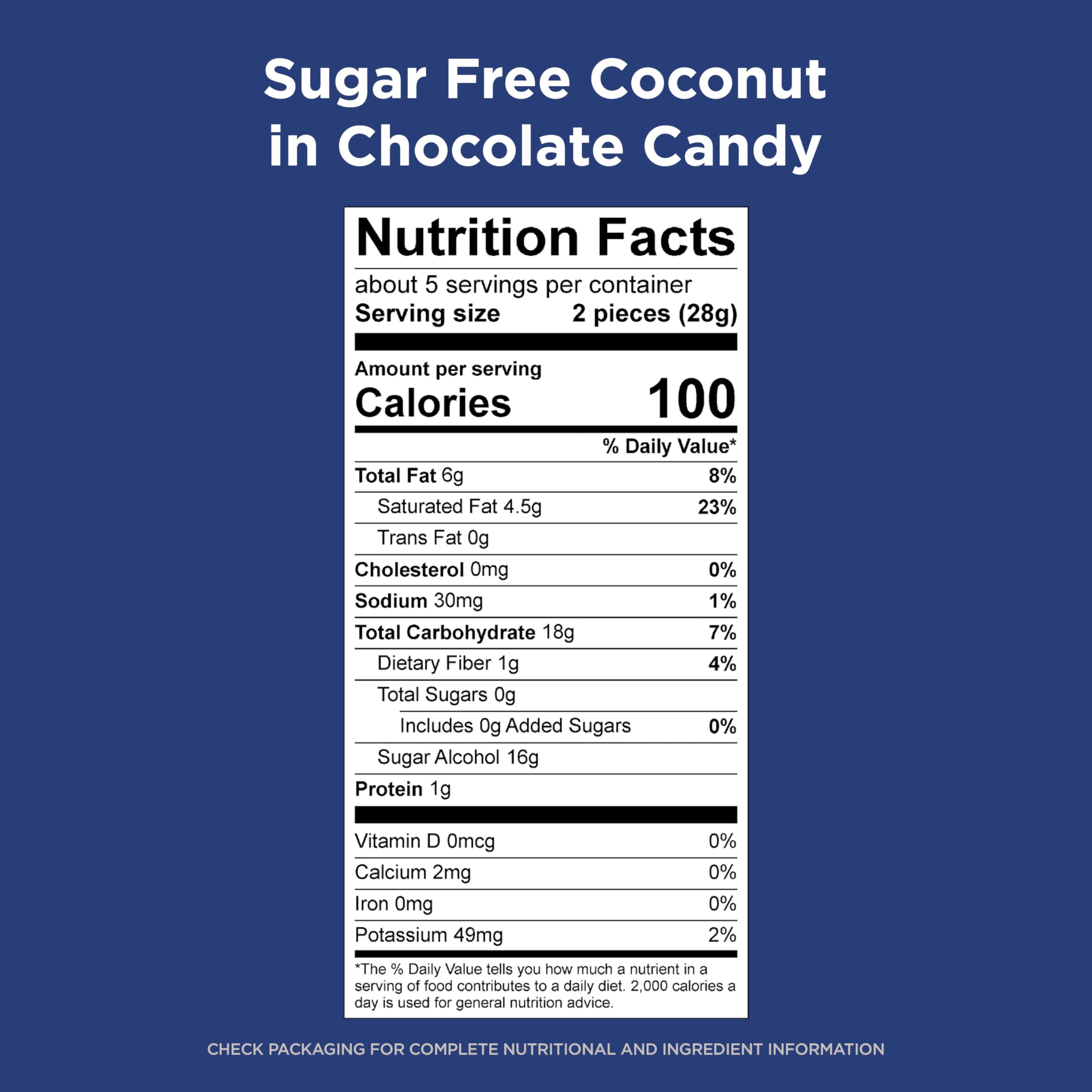 Individually wrapped Russell Stover sugar free coconut chocolate piece for sharing