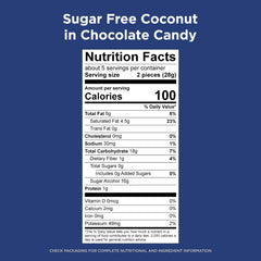 Individually wrapped Russell Stover sugar free coconut chocolate piece for sharing