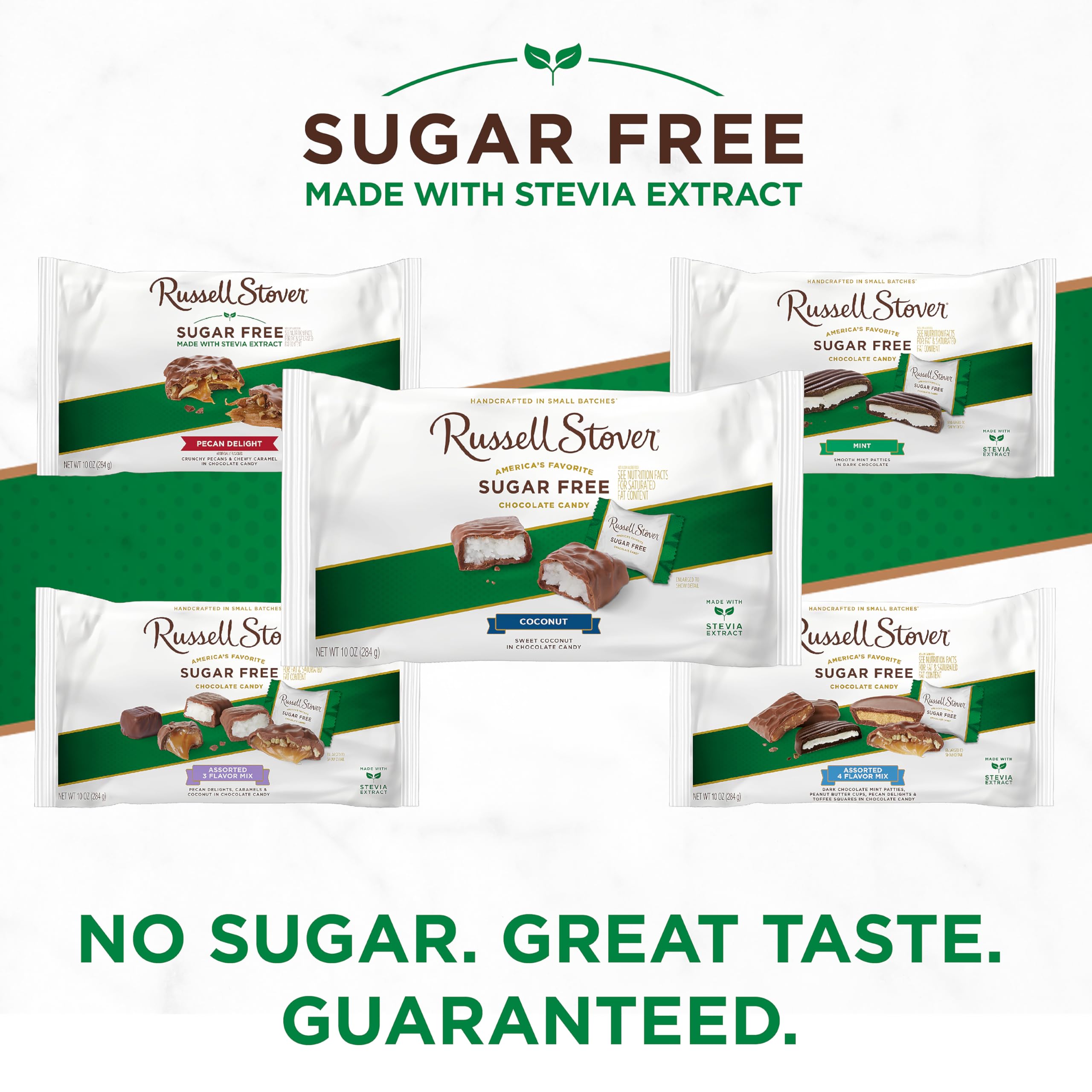 Display of Russell Stover coconut sugar-free chocolates ready for gifting