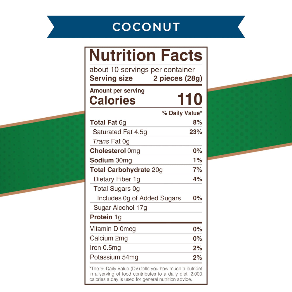 Close-up of coconut filling with chocolate exterior, sugar-free and stevia-sweetened