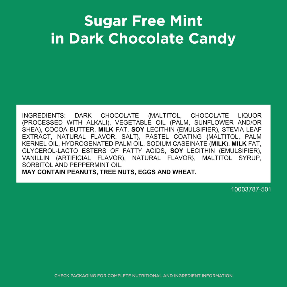 Russell Stover mint patties close-up shows smooth dark chocolate coating