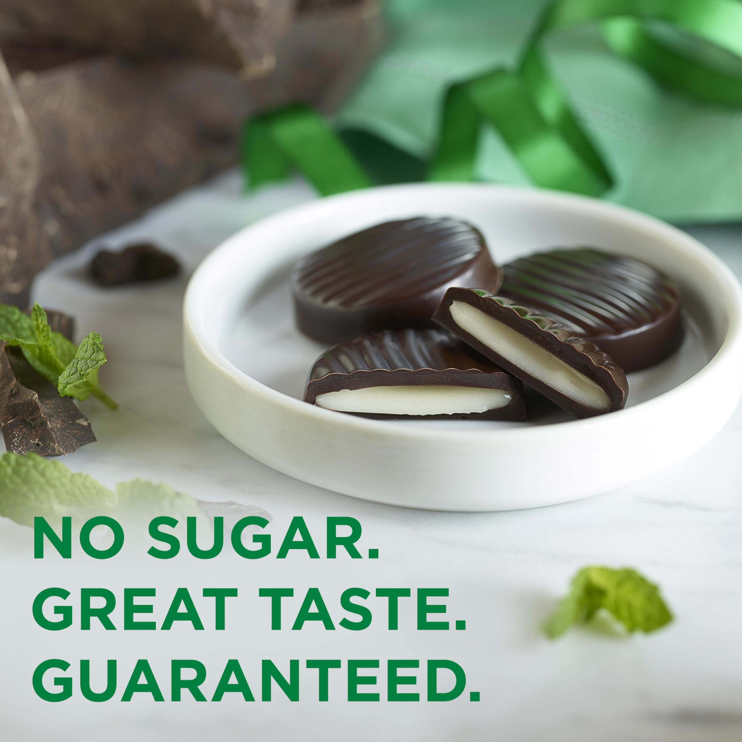 Russell Stover mint patties in a candy bowl for sharing