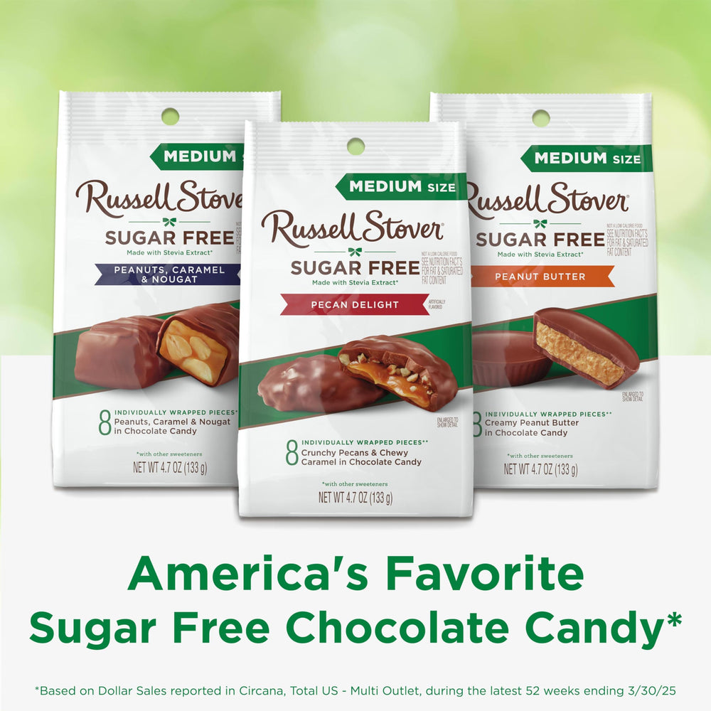 Russell Stover Sugar Free Pecan Delights 4.7 oz bag offers classic chocolate sweetness