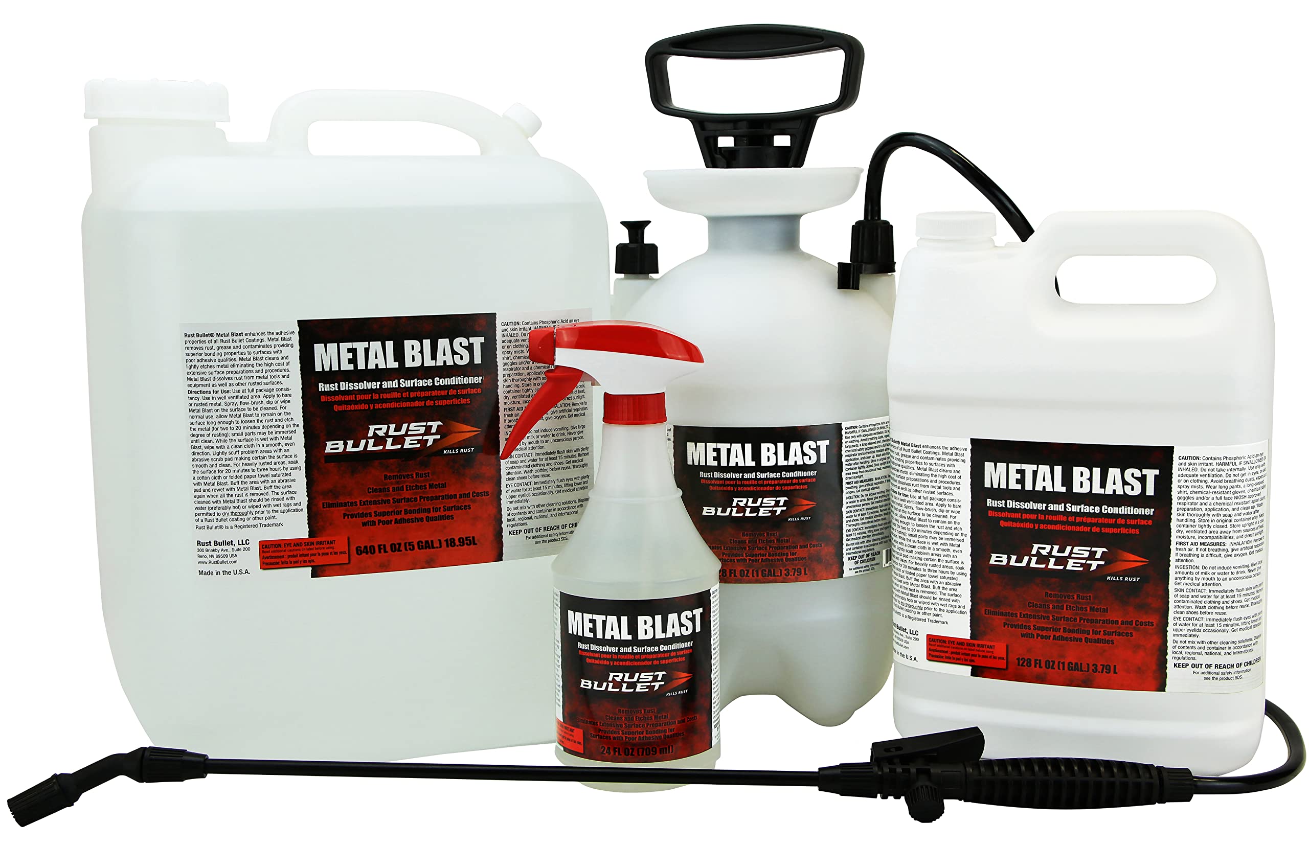 RUST BULLET Metal Blast spray action applying cleaner to rusted metal