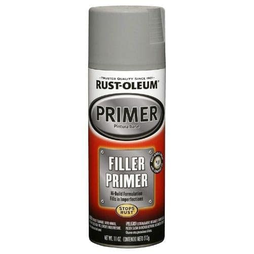 Rust-Oleum 249279 gray spray in use illustrating even coverage and filler primer application