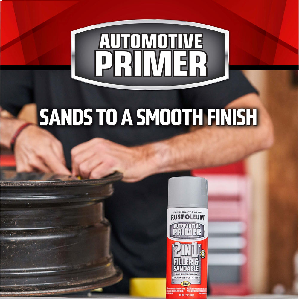 Rust-Oleum primer with Any Angle spray reaches hard-to-reach areas.