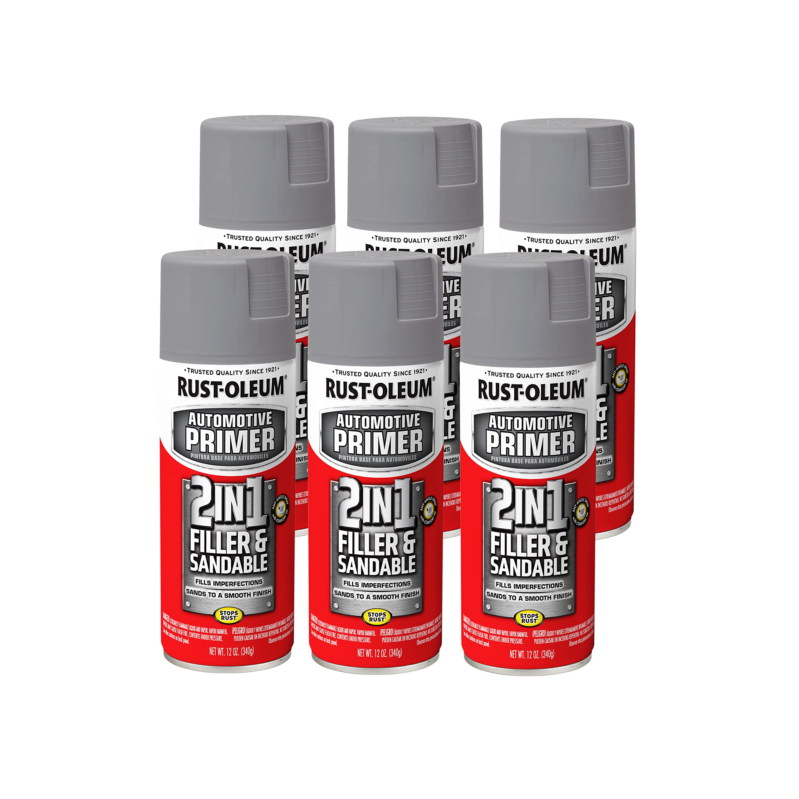 Rust-Oleum 2-in-1 automotive primer spray in gray for a durable base coat.