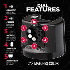 Rust-Oleum 2X enamel horizontal fan spray delivers even coverage.