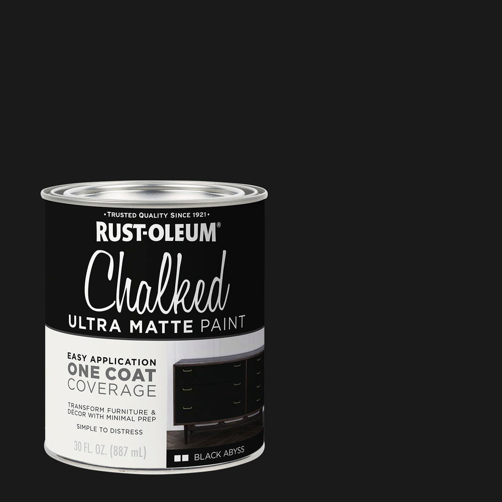 Rust-Oleum Black Abyss Chalked dresser finish on updated furniture.