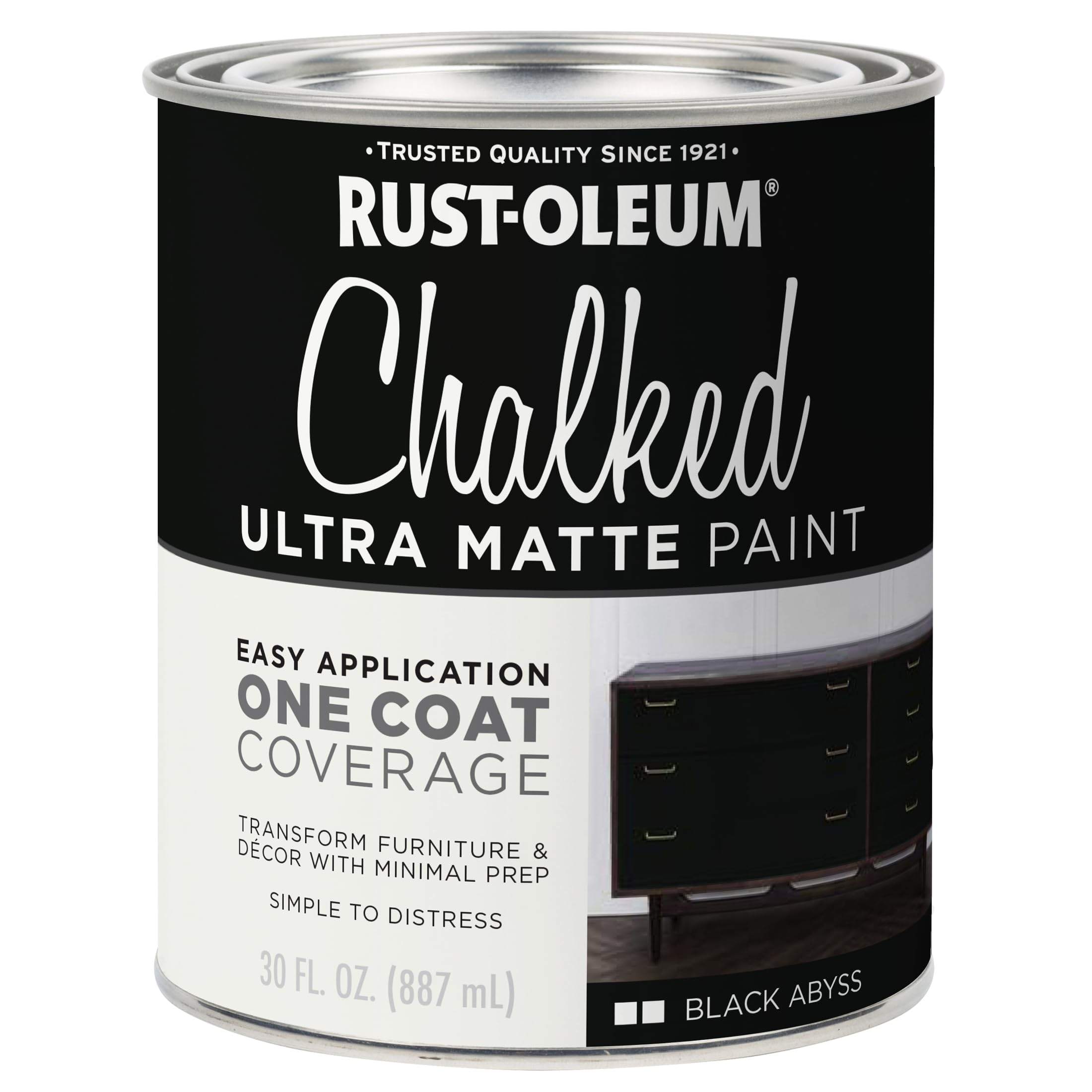 Rust-Oleum Black Abyss Chalked Paint can ready for even one-coat coverage.