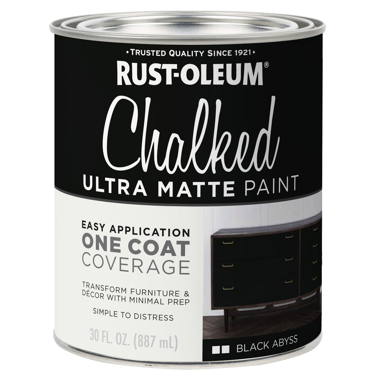 Rust-Oleum Black Abyss Chalked Paint can ready for even one-coat coverage.