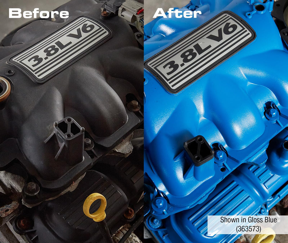 Engine bracket coated with Rust-Oleum Engine Enamel gloss black finish.