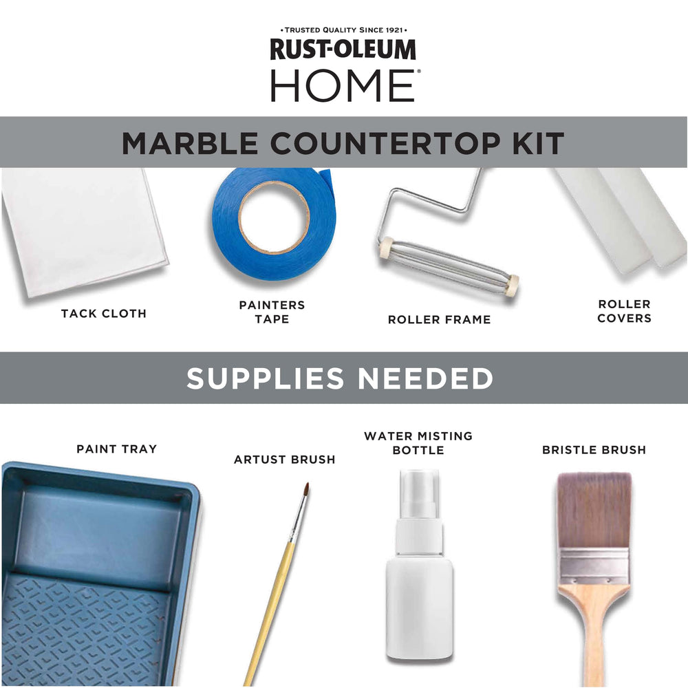 Rust-Oleum Home Marble Countertop Kit no prep required saves time.