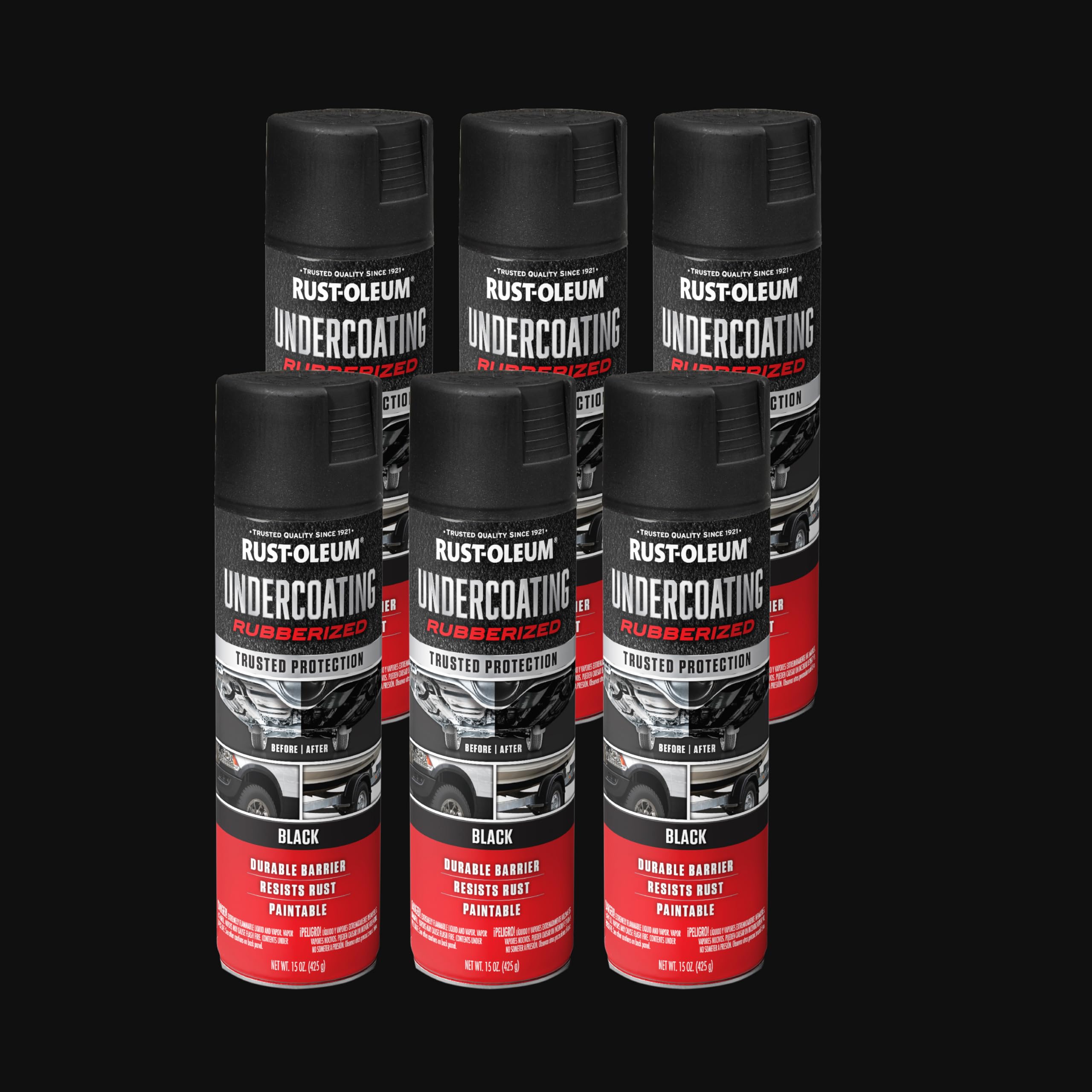 Applying Rust-Oleum undercoating to the vehicle underbody for protection.