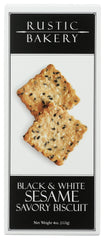 Rustic Bakery Black & White Sesame Savory Biscuits pack highlights convenient 4 oz portions for on-the-go snacking.