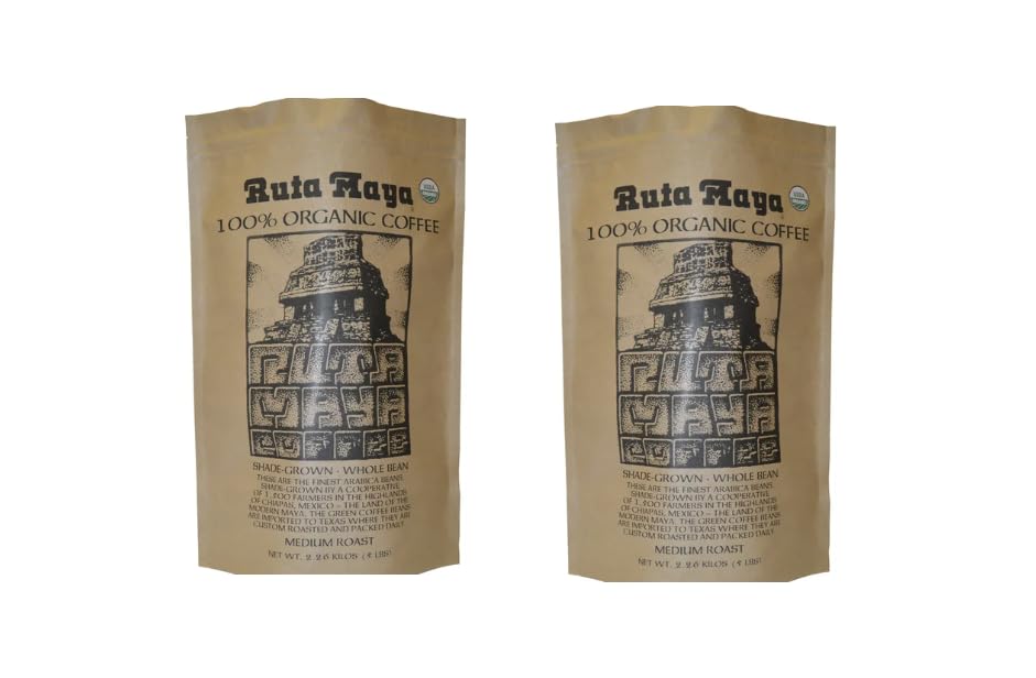 Ruta Maya two-pack bulk coffee on counter, ideal for home or office use.