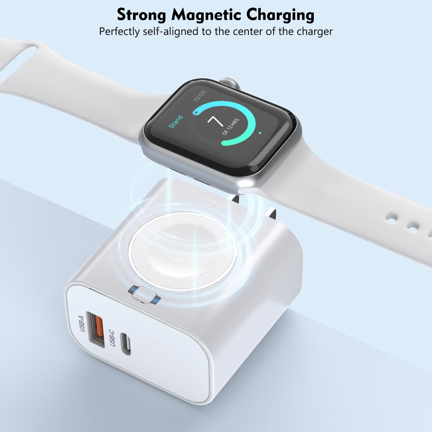 Rvelon iPhone charging with watch in use for daily charging.