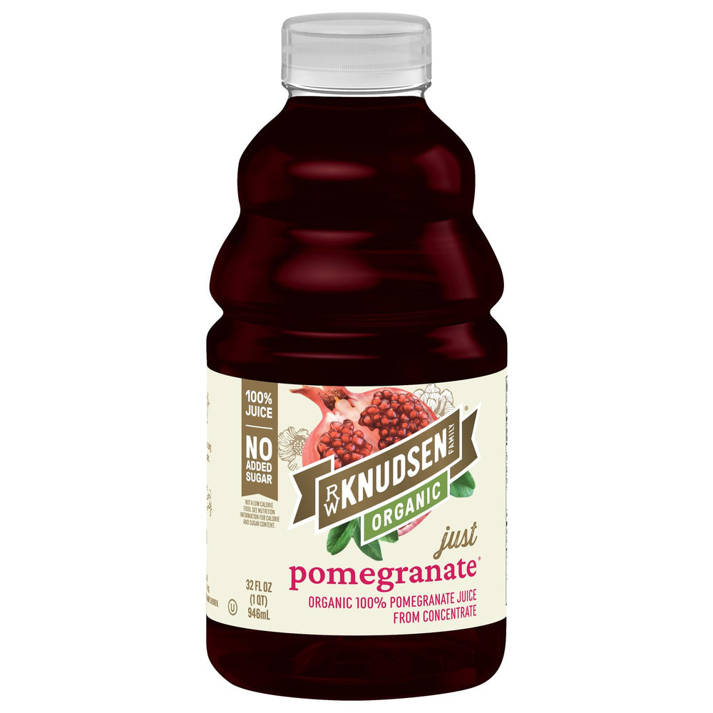 R.W. Knudsen Organic Pomegranate Juice bottle with crisp flavor.