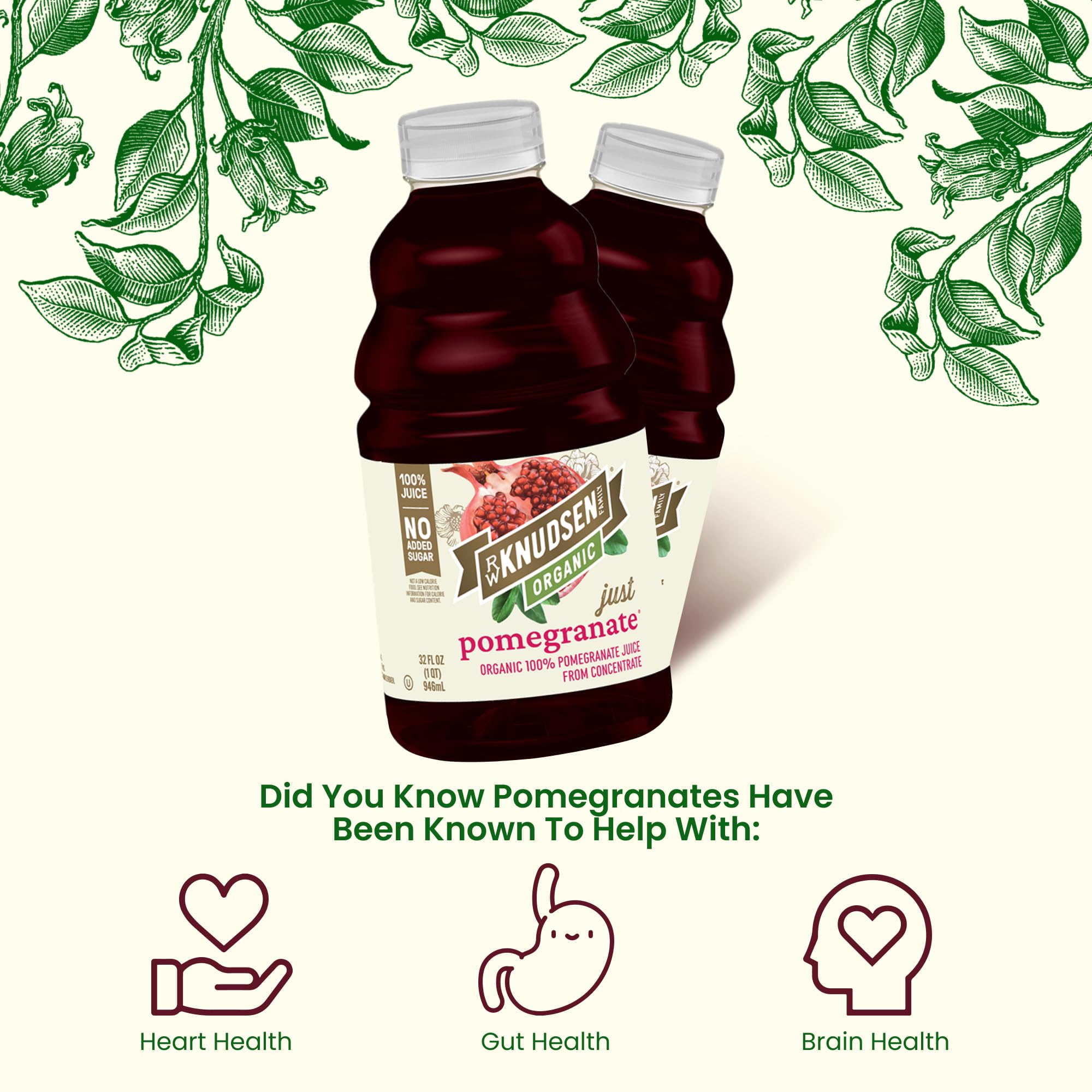Pouring R.W. Knudsen Organic Pomegranate Juice into a glass.