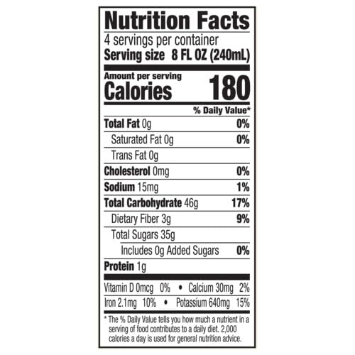 RW Knudsen Organic Prune Juice fridge-ready bottle in a refrigerator setting.