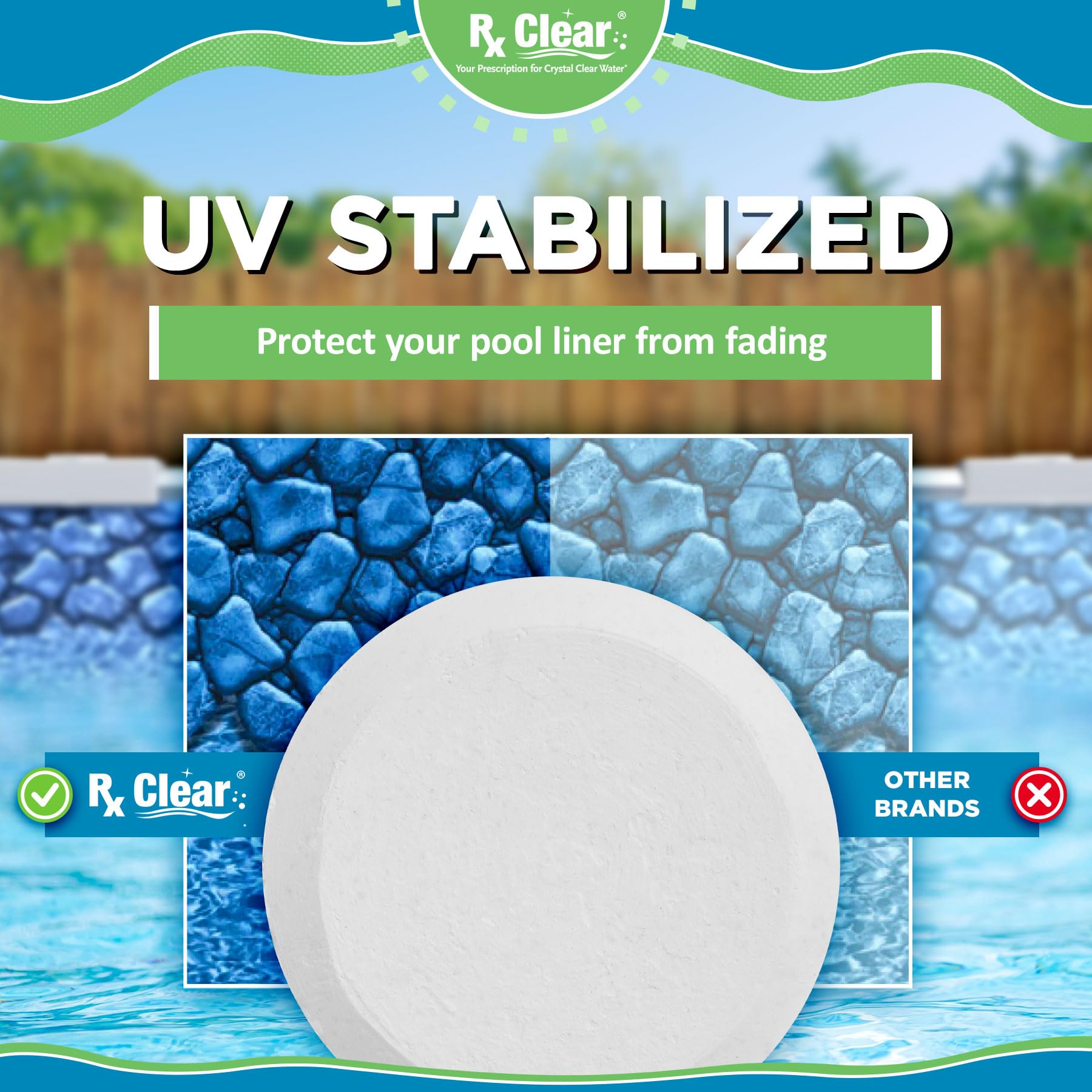 Rx Clear family-friendly tablets support safe chlorine levels for kids and pets.