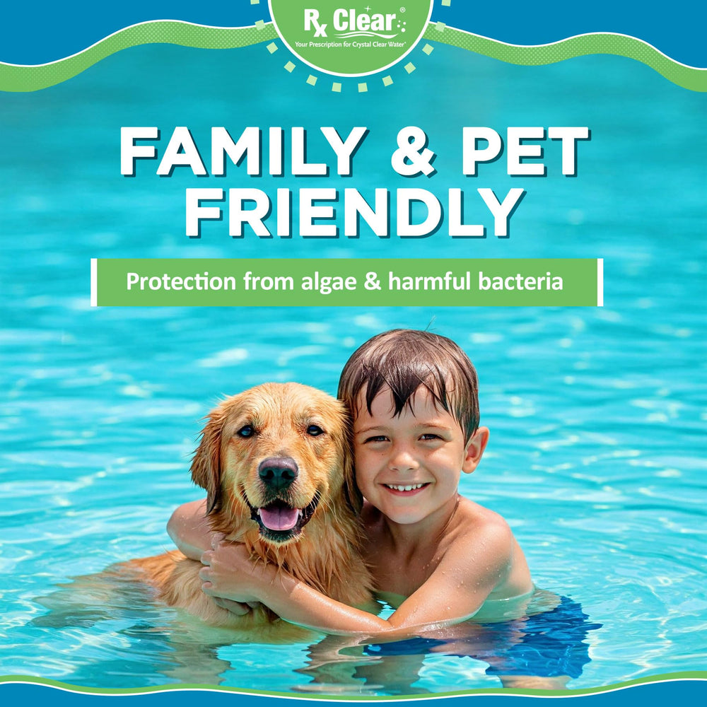 Rx Clear UV-stabilized tablets help protect water and extend sanitizer life.