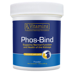Rx Vitamins Phos-Bind powder packaging for easy kidney support supplementation.