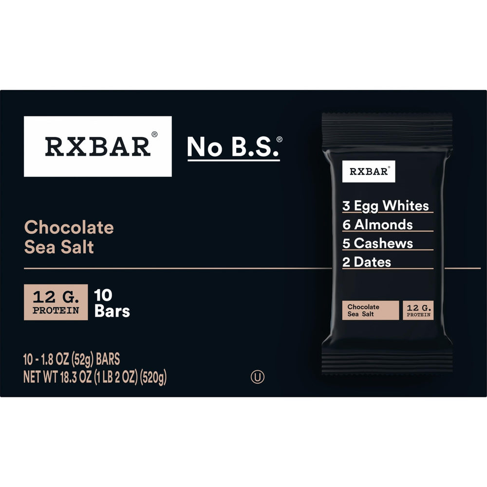 RXBAR Chocolate Sea Salt 18oz box display with 10 bars