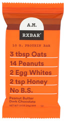 RXBAR Dark Chocolate Peanut Butter AM Bar front view, convenient morning snack.