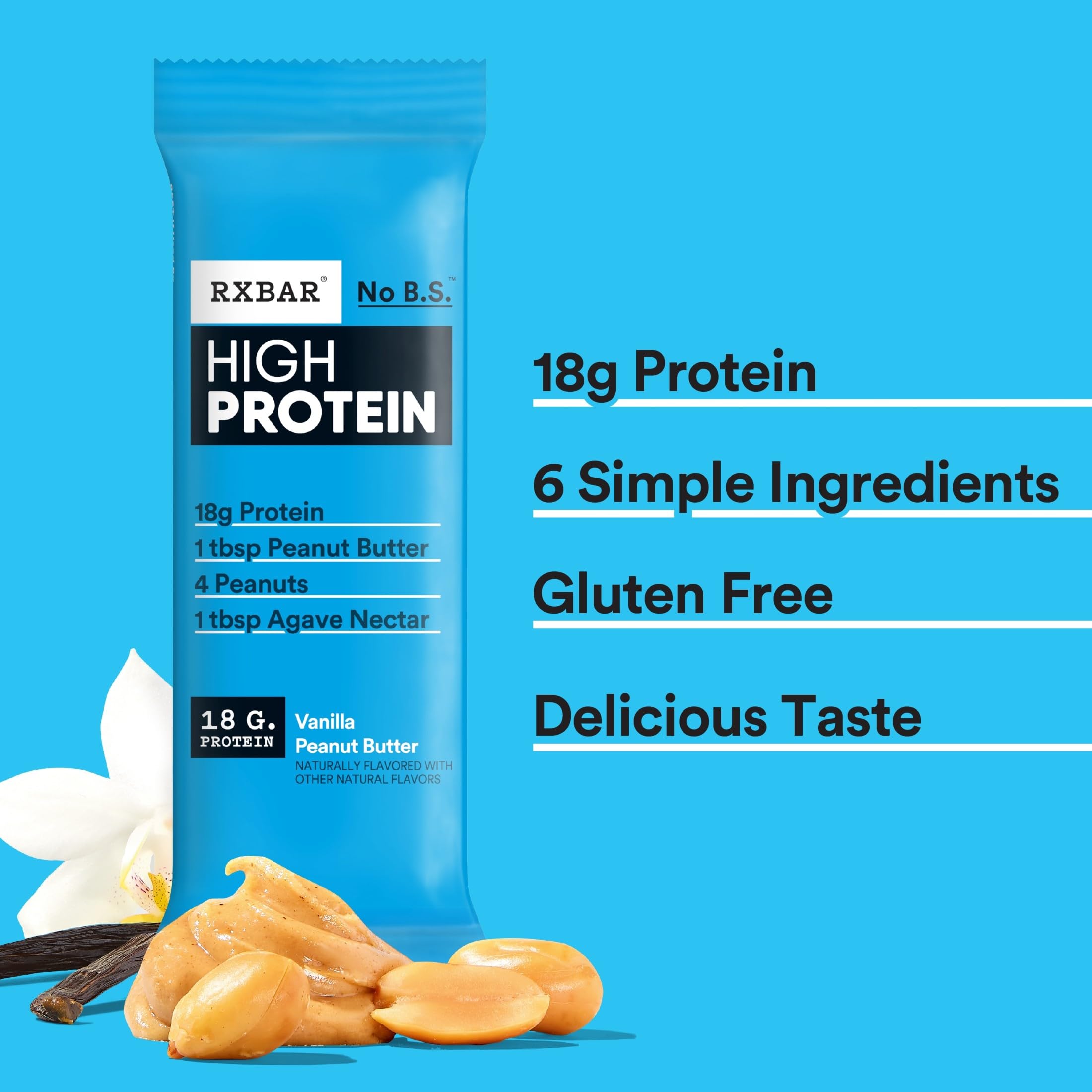 RXBAR High Protein Vanilla Peanut Butter bar soft, chewy texture close view