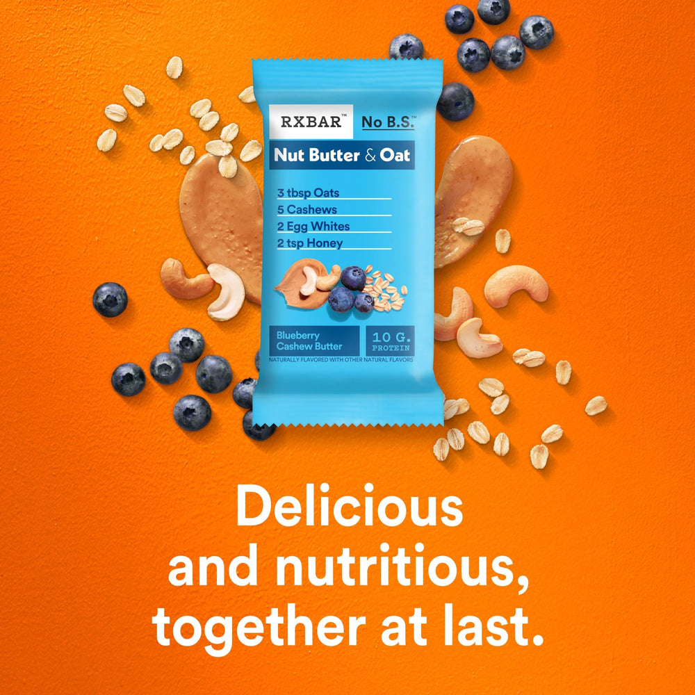12-bar RXBAR box displayed on countertop, emphasizing convenience and whole grain nutrition