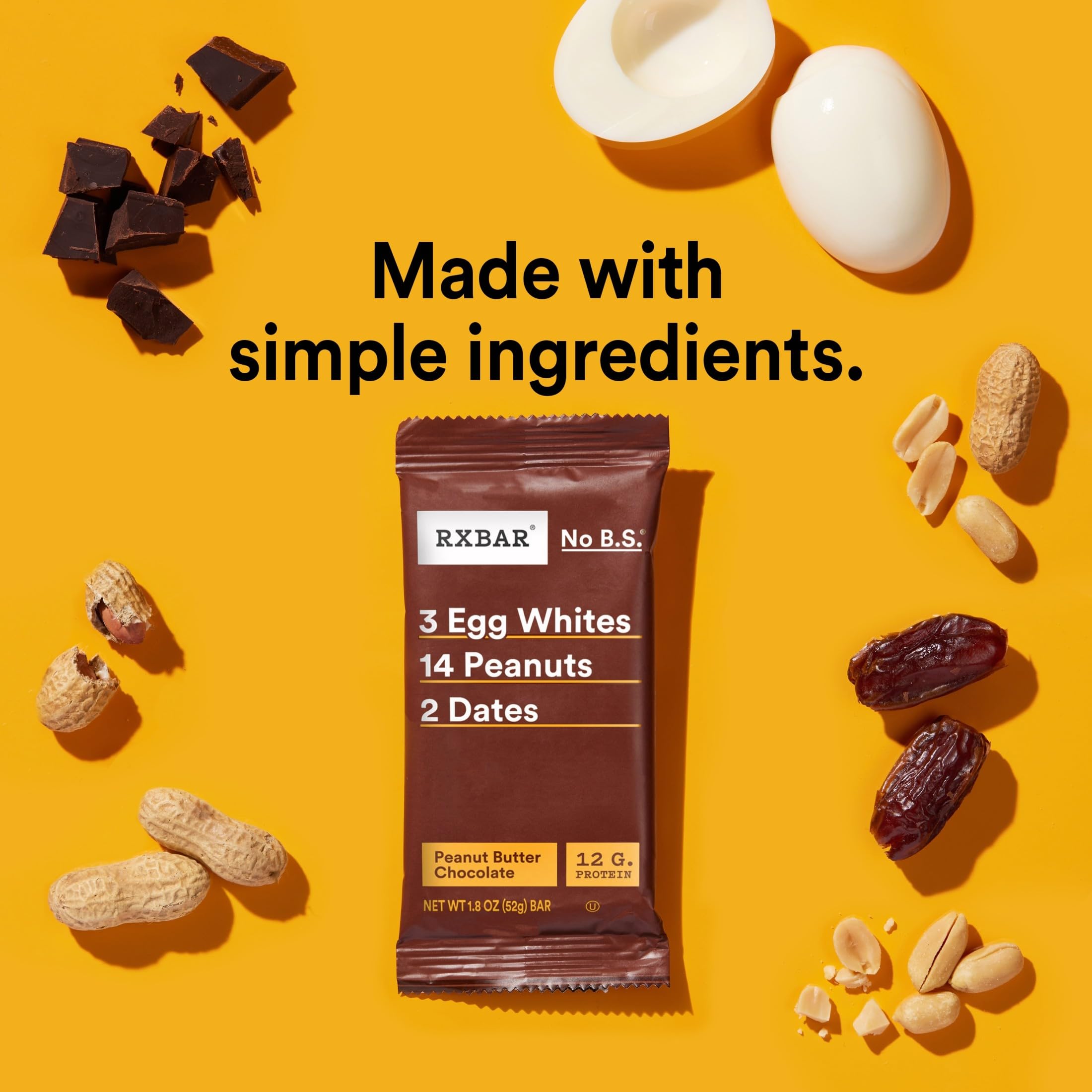 RXBAR Peanut Butter Chocolate closeup reveals egg whites and peanuts