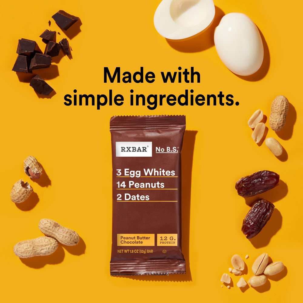 RXBAR Peanut Butter Chocolate closeup reveals egg whites and peanuts