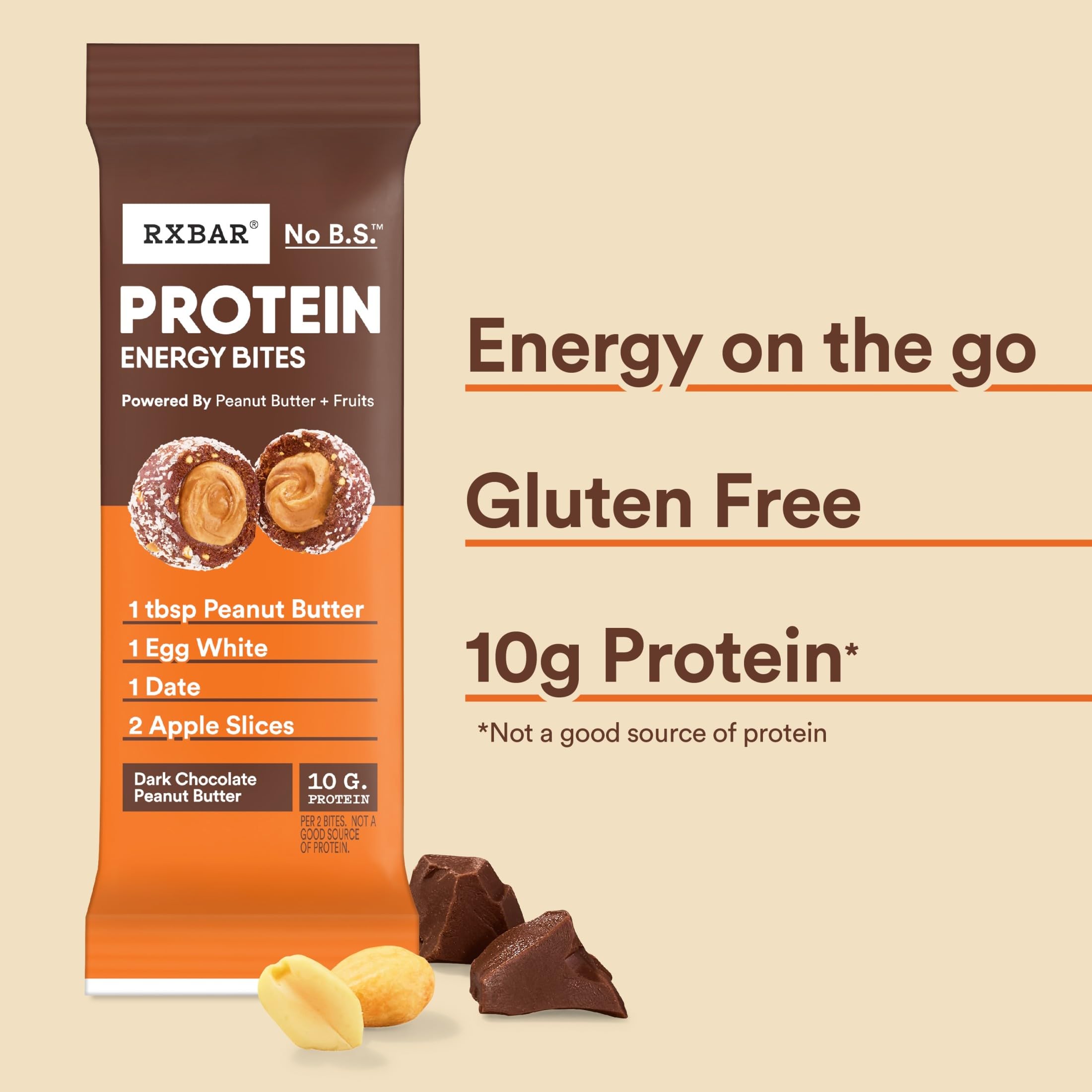 RXBAR Protein Energy Bites dark chocolate peanut butter close-up.