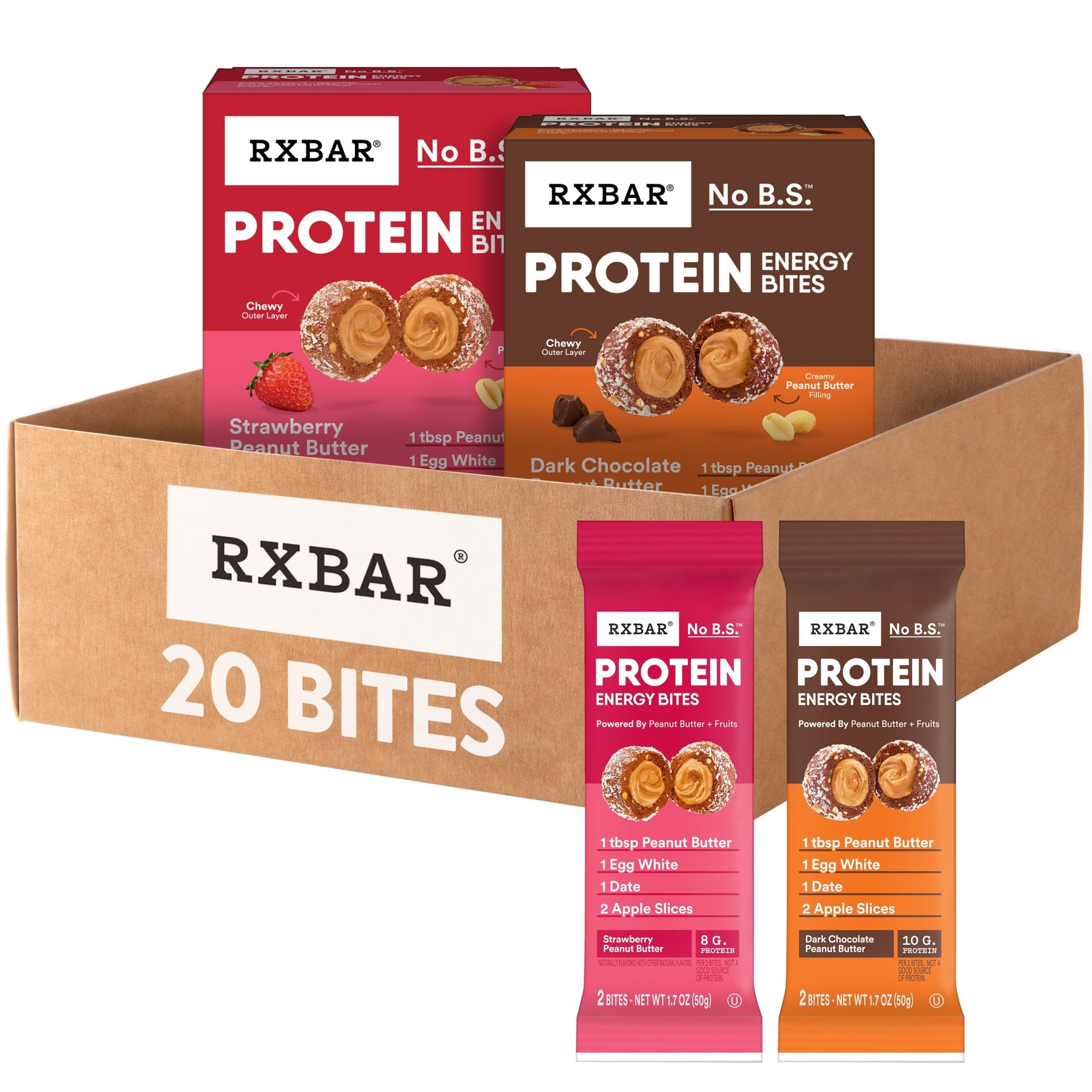 RXBAR Protein Energy Bites in strawberry peanut butter flavor, gluten-free and convenient.