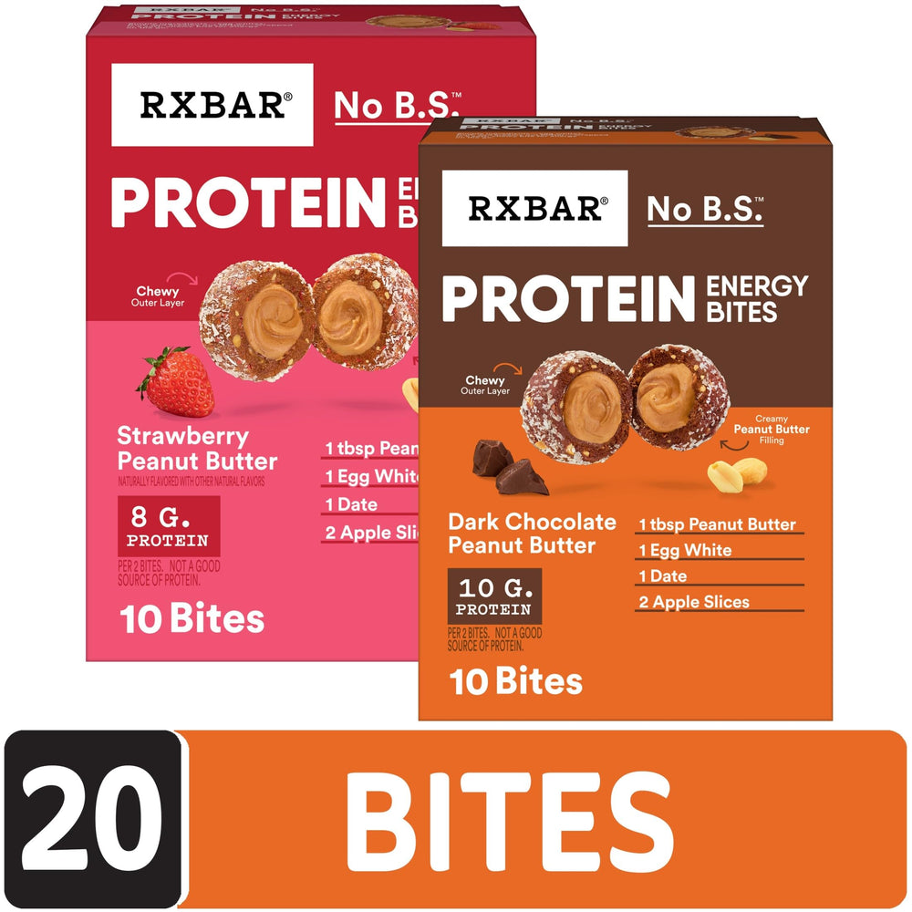 Two bites per pouch, RXBAR Energy Bites for easy portion control.