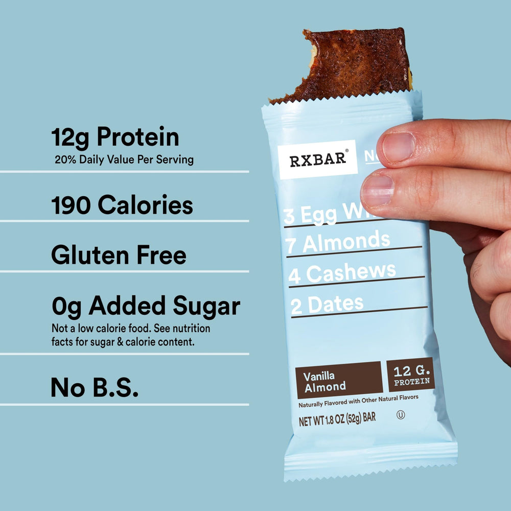 RXBAR Vanilla Almond Bars dates closeup illustrating natural binder and flavor.