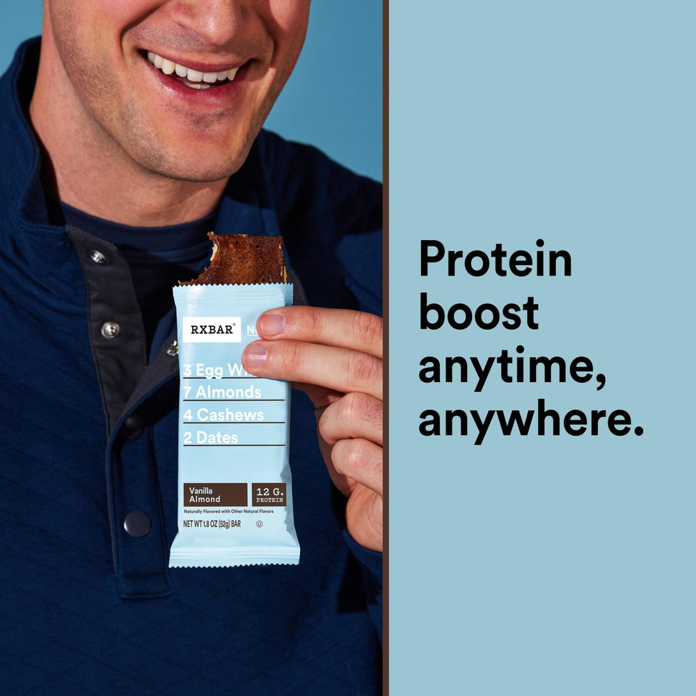 RXBAR Vanilla Almond Bars egg whites closeup emphasizing the main protein source.