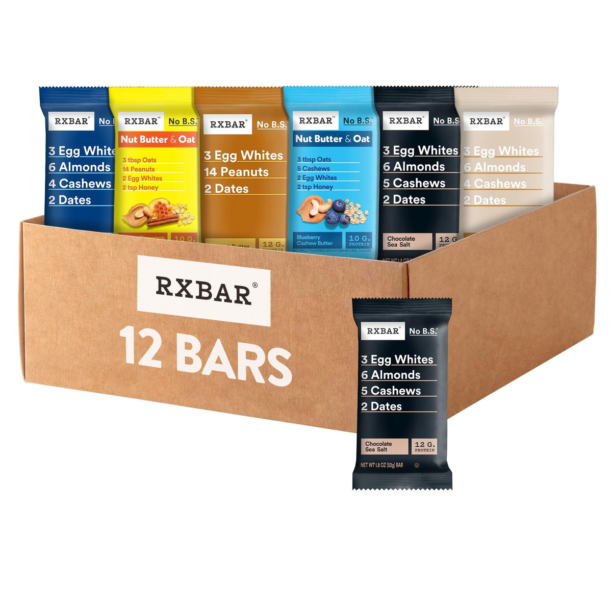 RXBAR variety pack 12-count display for on-the-go snacking.
